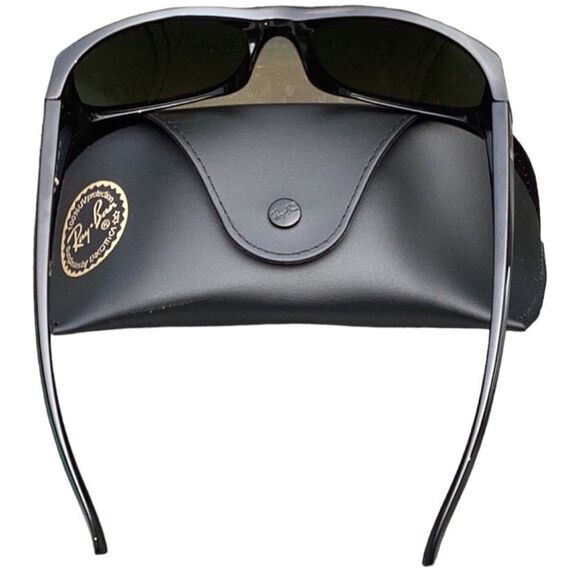 RAY-BAN NEW 57MM RECTANGLE SUNGLASSES BLACK/CRYSTAL GREEN - Picture 8 of 11